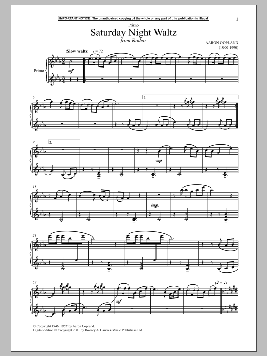 Aaron Copland Saturday Night Waltz (from Rodeo) Sheet Music