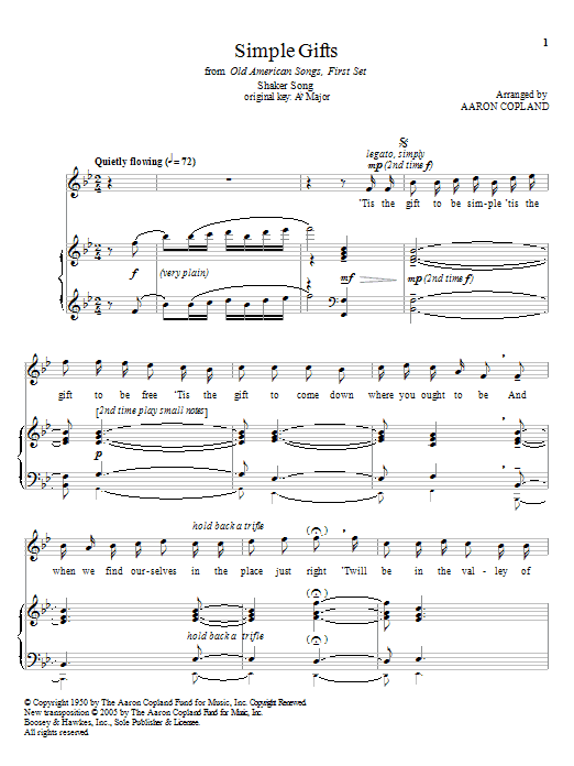 Aaron Copland Simple Gifts Sheet Music