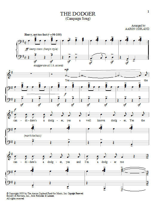Aaron Copland The Dodger Sheet Music