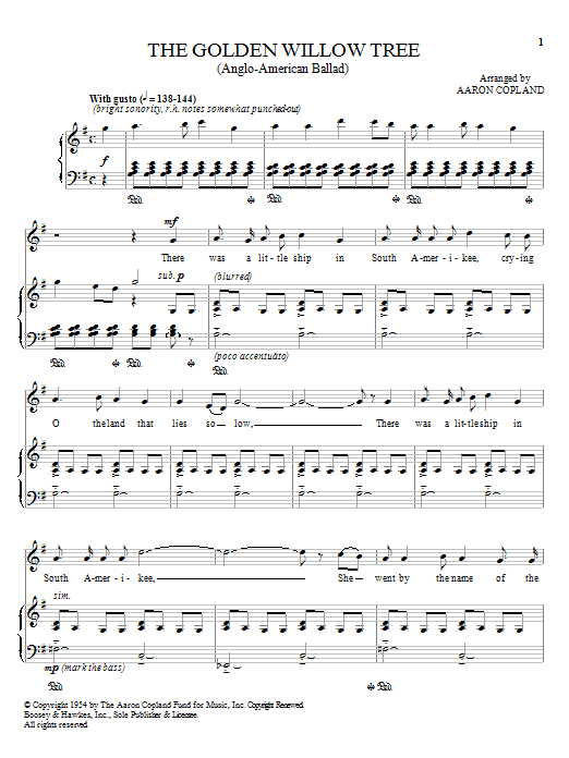 Aaron Copland The Golden Willow Tree Sheet Music