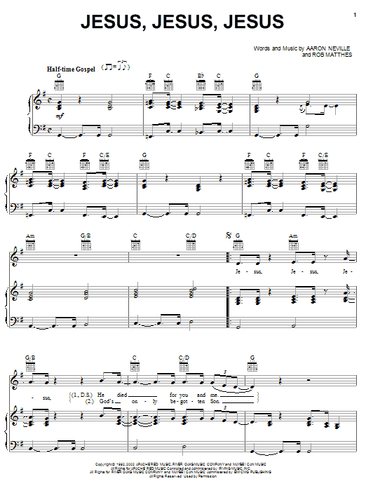 Aaron Neville Jesus, Jesus, Jesus Sheet Music