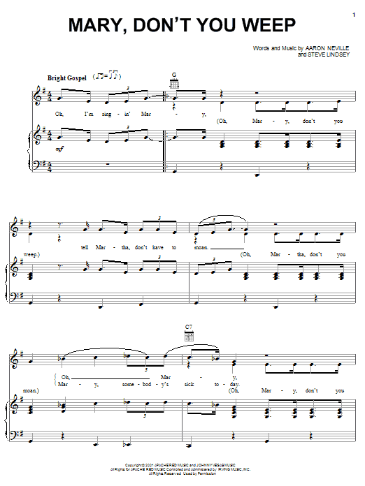 Aaron Neville Mary Don't You Weep Sheet Music