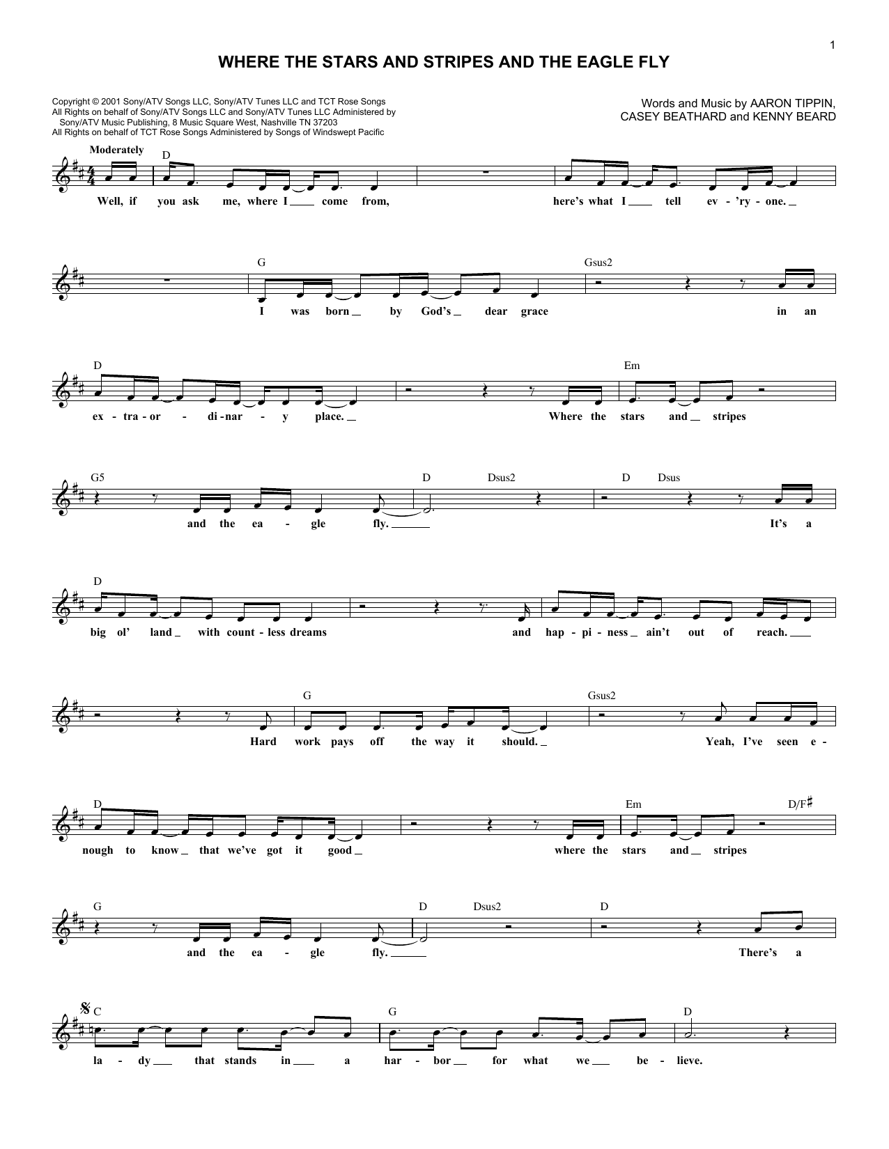 Aaron Tippin Where The Stars And Stripes And The Eagle Fly Sheet Music