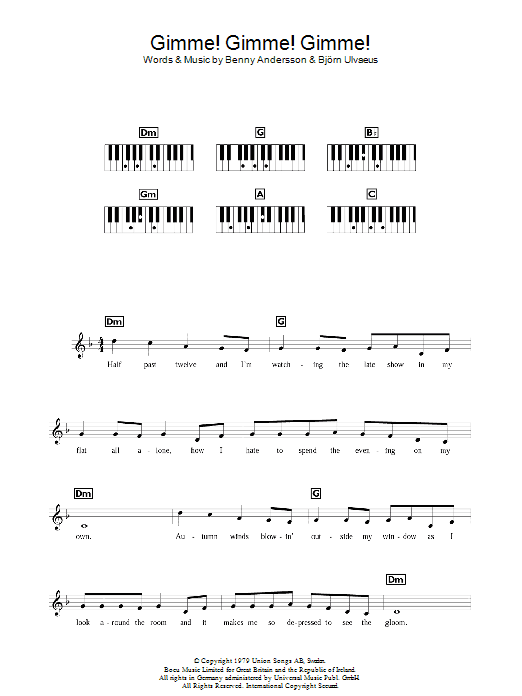 ABBA Gimme! Gimme! Gimme! (A Man After Midnight) Sheet Music