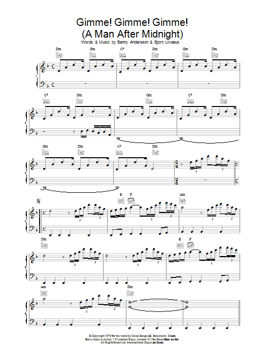 ABBA Gimme! Gimme! Gimme! (A Man After Midnight) Sheet Music
