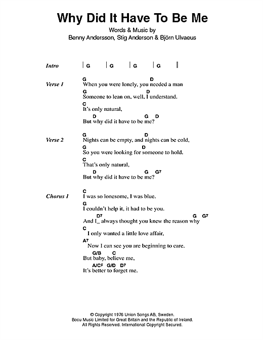 ABBA Why Did It Have To Be Me Sheet Music