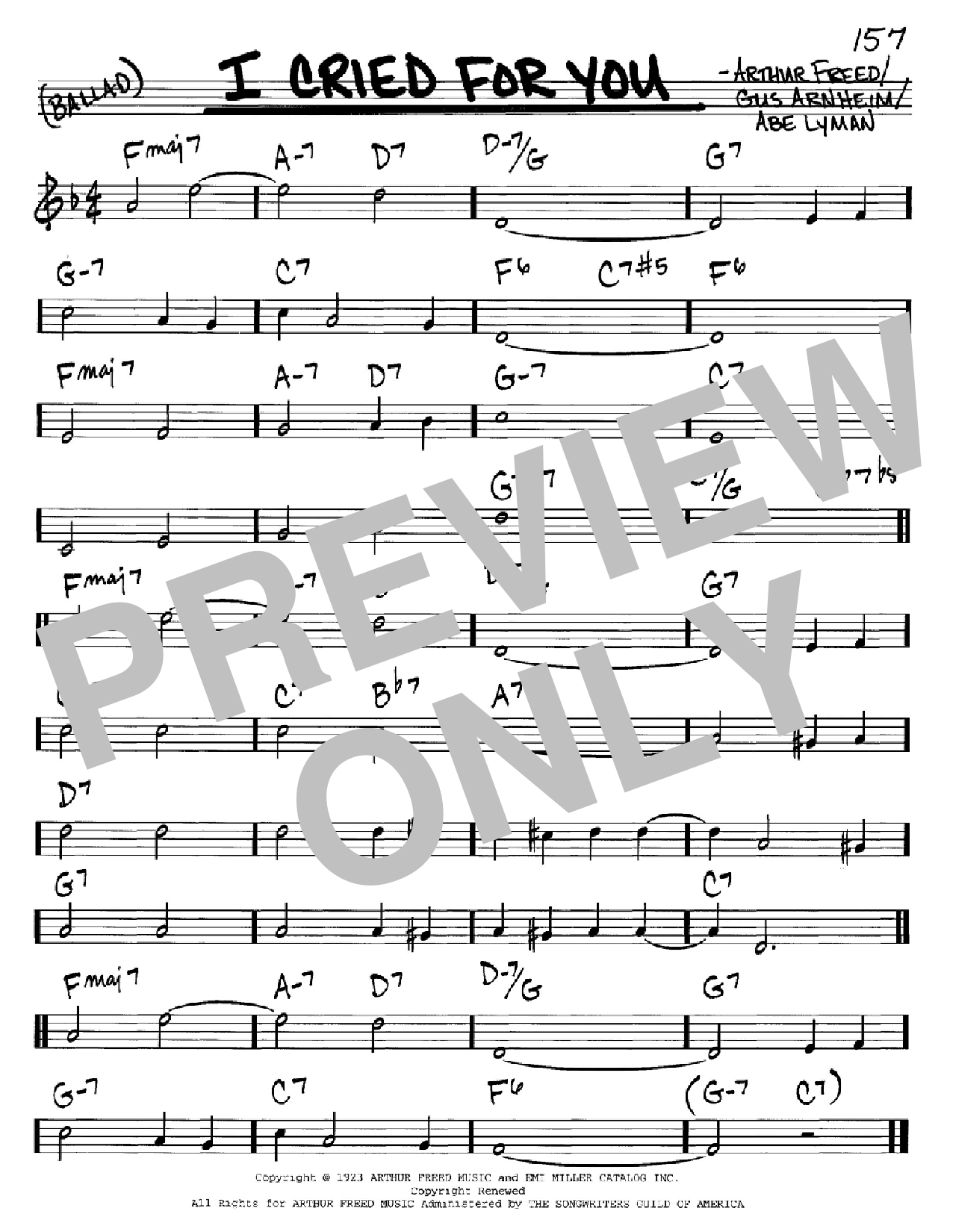 Abe Lyman I Cried For You Sheet Music