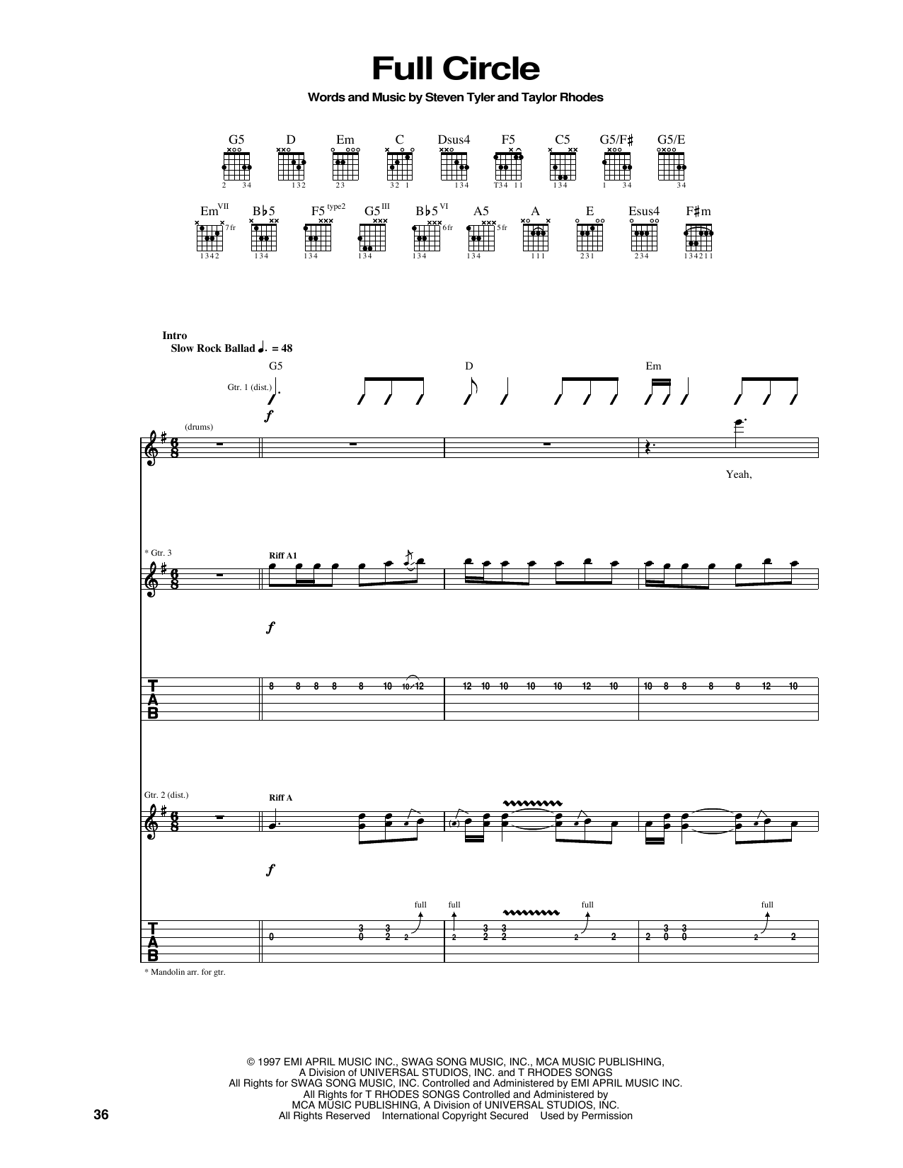 Aerosmith Full Circle Sheet Music