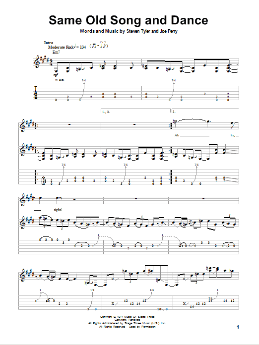 Aerosmith Same Old Song And Dance Sheet Music