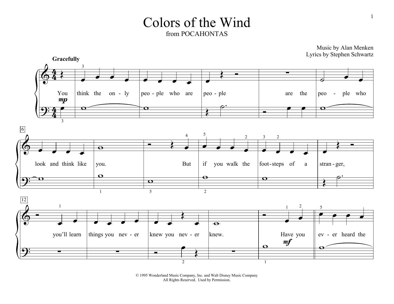 Alan Menken & Stephen Schwartz Colors Of The Wind (from Pocahontas) (arr. Christopher Hussey) Sheet Music