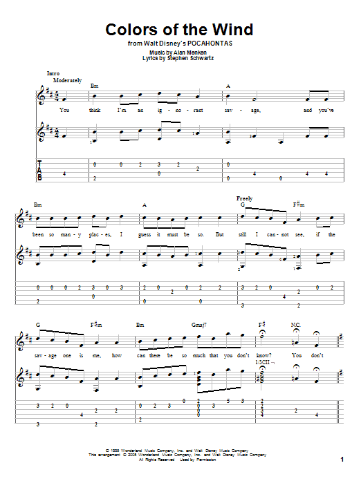 Alan Menken & Stephen Schwartz Colors Of The Wind (from Pocahontas) Sheet Music