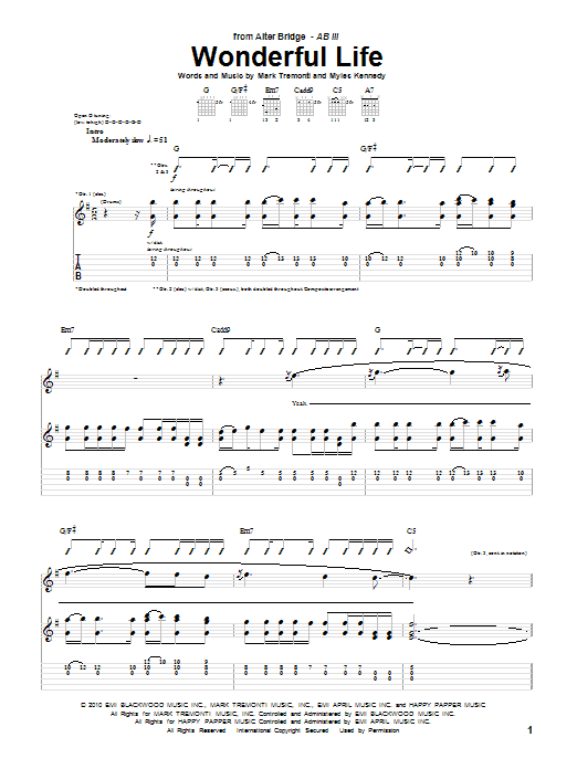 Alter Bridge Wonderful Life Sheet Music