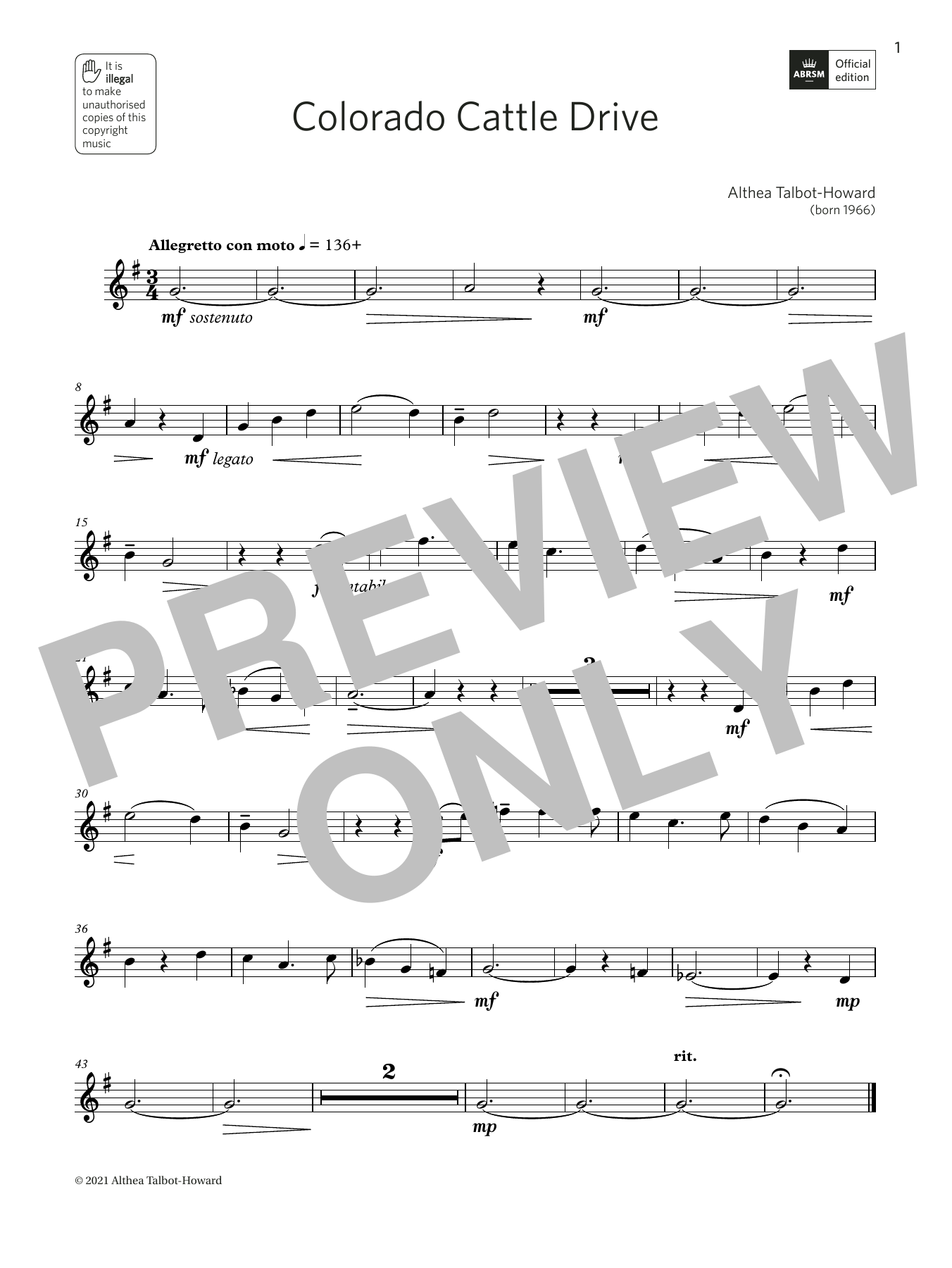 Althea Talbot-Howard Colorado Cattle Drive (Grade 2 List B8 from the ABRSM Oboe syllabus from 2022) Sheet Music