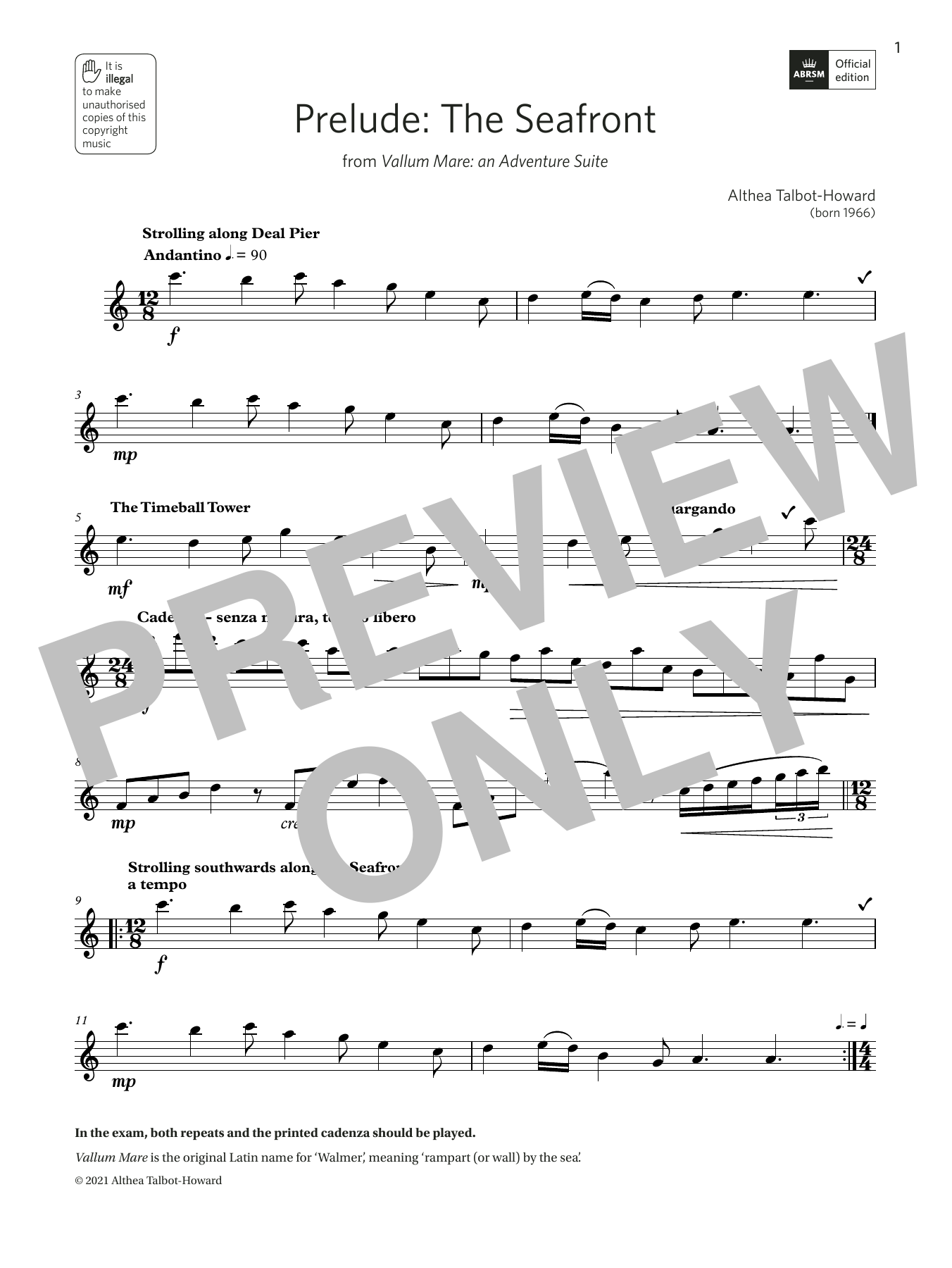 Althea Talbot-Howard Prelude: The Seafront (Grade 5 List B10 from the ABRSM Treble Recorder syllabus Sheet Music