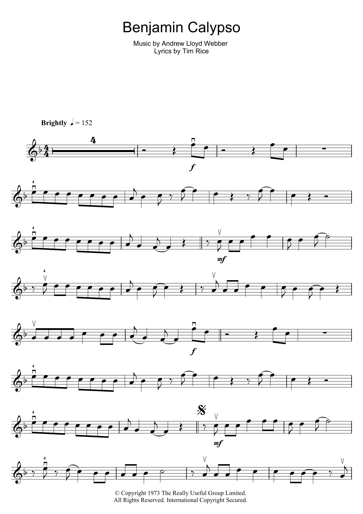 Andrew Lloyd Webber Benjamin Calypso (from Joseph And The Amazing Technicolor Dreamcoat) Sheet Music