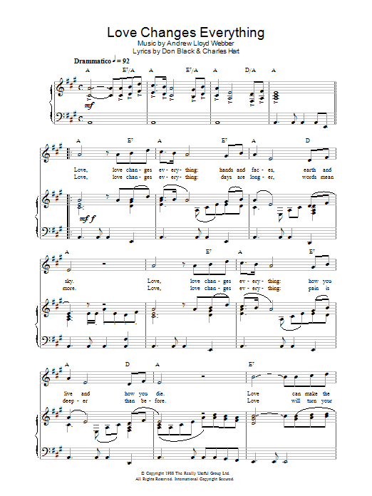 Andrew Lloyd Webber Love Changes Everything (from Aspects Of Love) Sheet Music