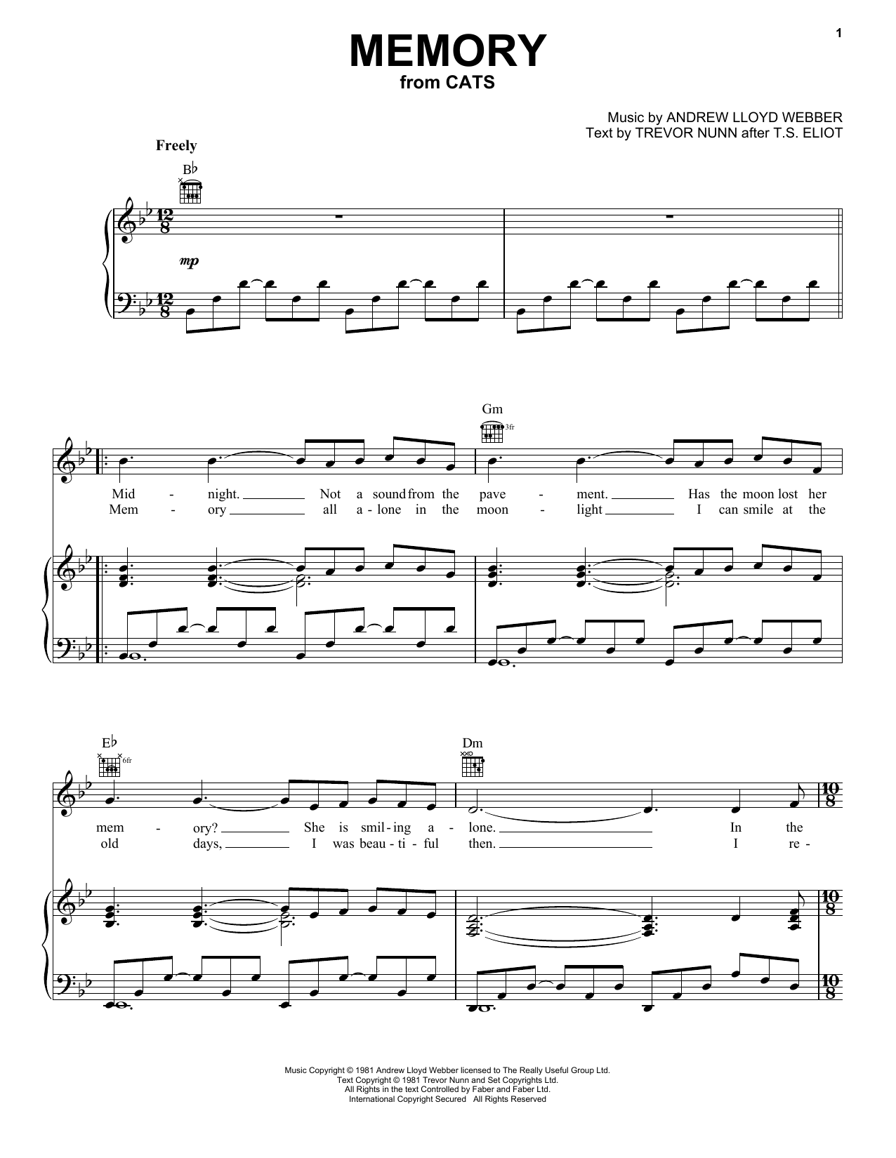 Andrew Lloyd Webber Memory (from Cats) Sheet Music