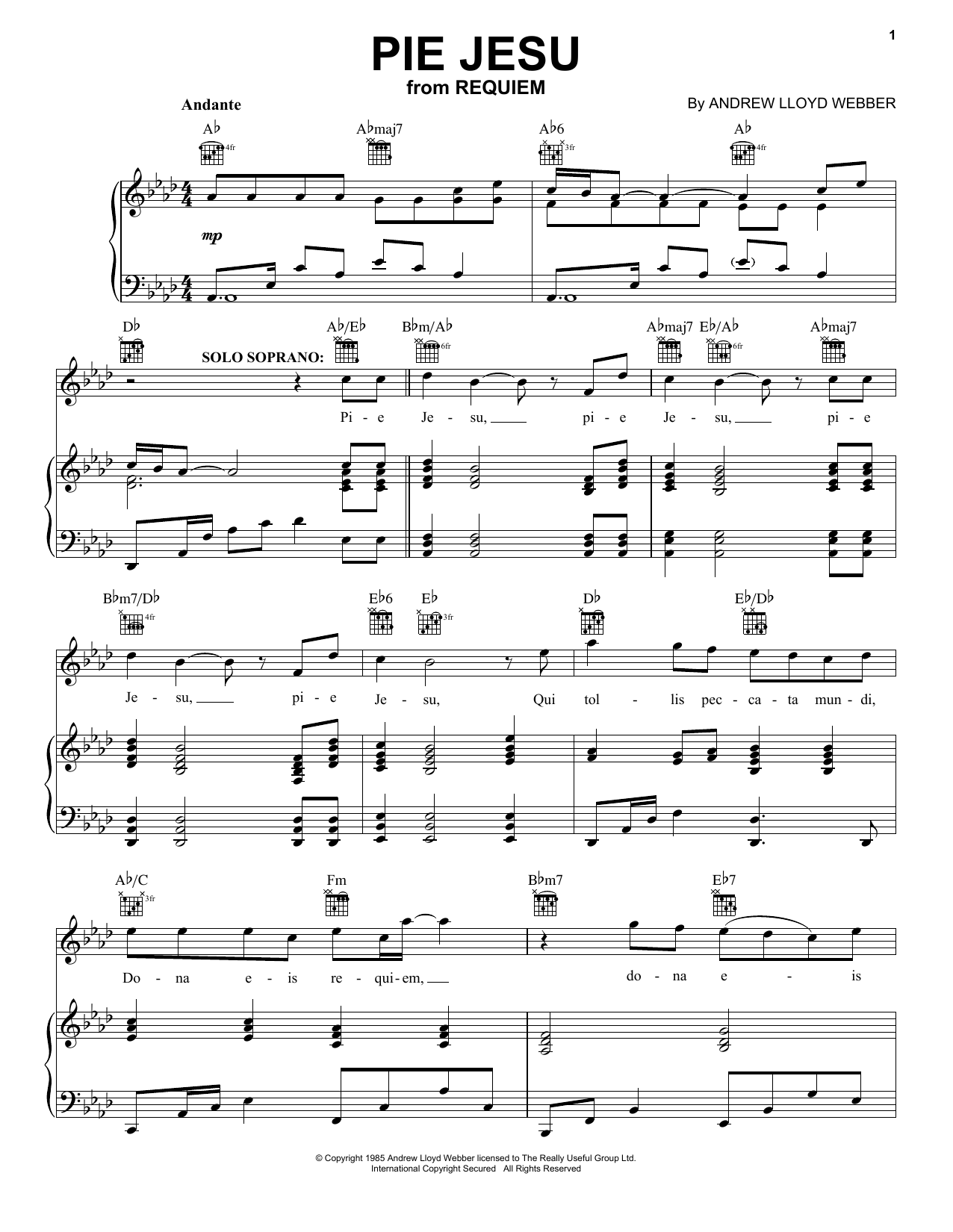 Andrew Lloyd Webber Pie Jesu (from Requiem) Sheet Music