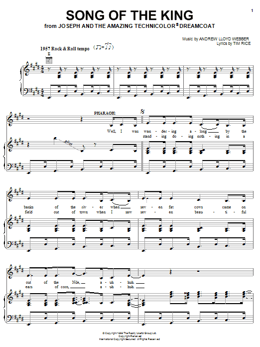 Andrew Lloyd Webber Song Of The King (from Joseph And The Amazing Technicolor Dreamcoat) Sheet Music