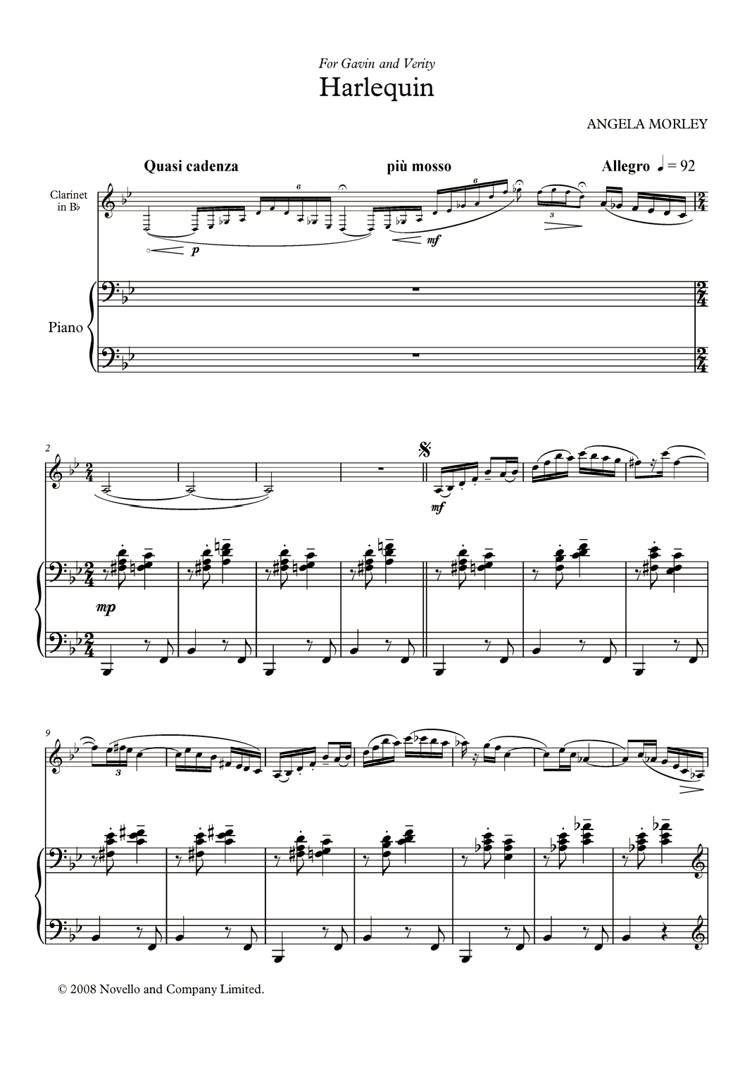 Angela Morley Harlequin (score and parts) Sheet Music
