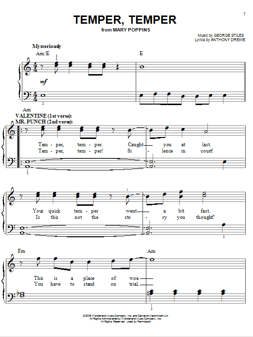 Anthony Drewe Temper, Temper Sheet Music