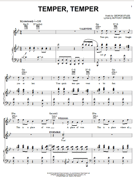 Anthony Drewe Temper, Temper Sheet Music
