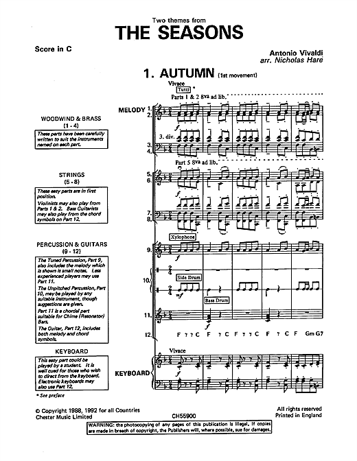 Antonio Vivaldi Autumn and Winter (from The Four Seasons) Sheet Music