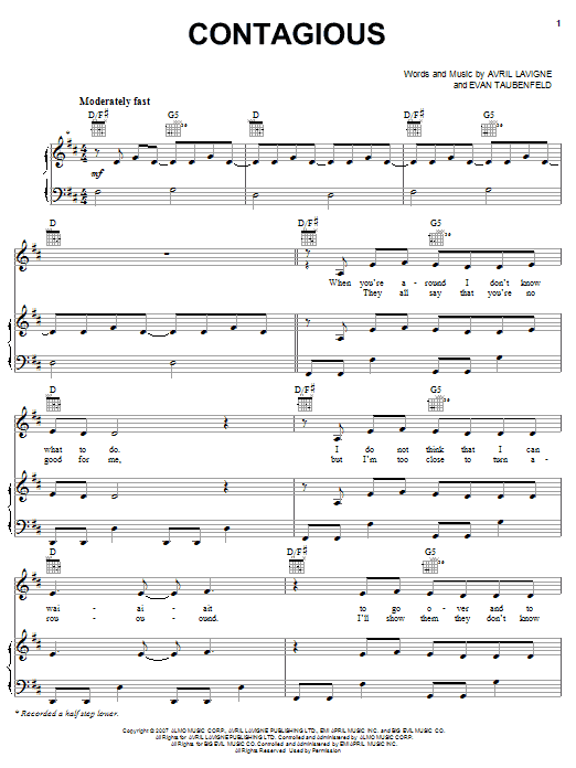 Avril Lavigne Contagious Sheet Music