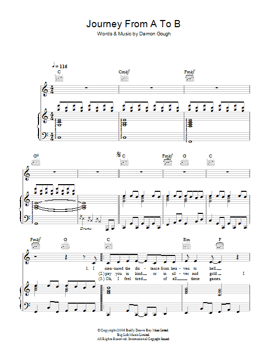 Badly Drawn Boy Journey From A To B Sheet Music