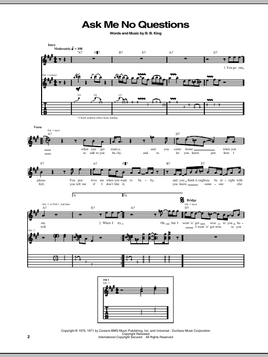 B.B. King Ask Me No Questions Sheet Music