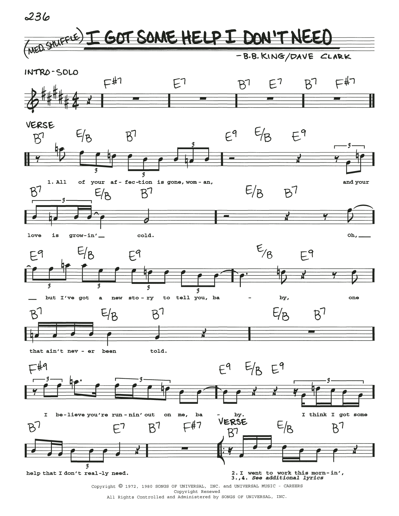 B.B. King I Got Some Help I Don't Need Sheet Music