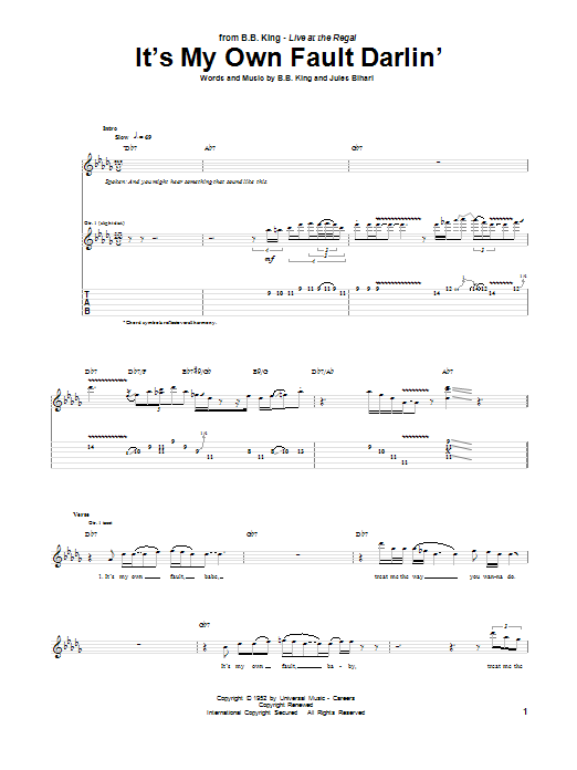 B.B. King It's My Own Fault Darlin' Sheet Music