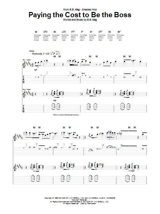 B.B. King Paying The Cost To Be The Boss Sheet Music