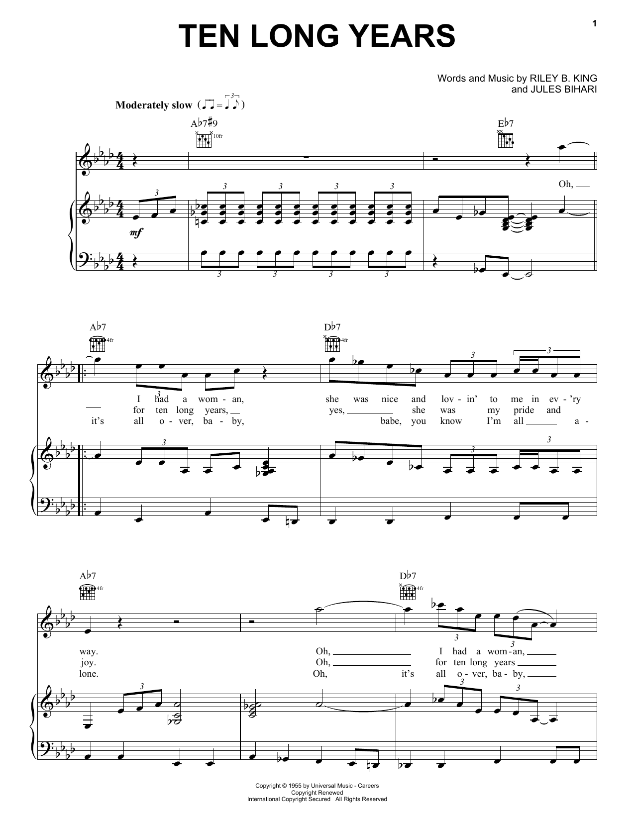 B.B. King Ten Long Years Sheet Music