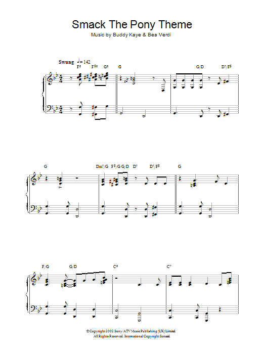 Bea Verdi Smack The Pony Theme Sheet Music