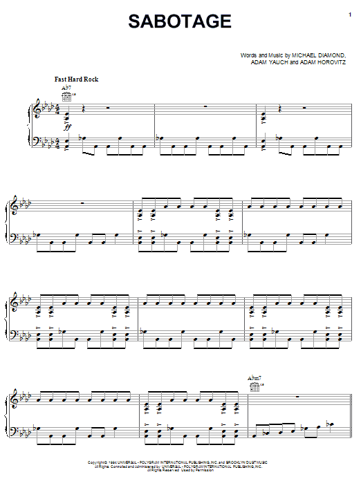 Beastie Boys Sabotage Sheet Music