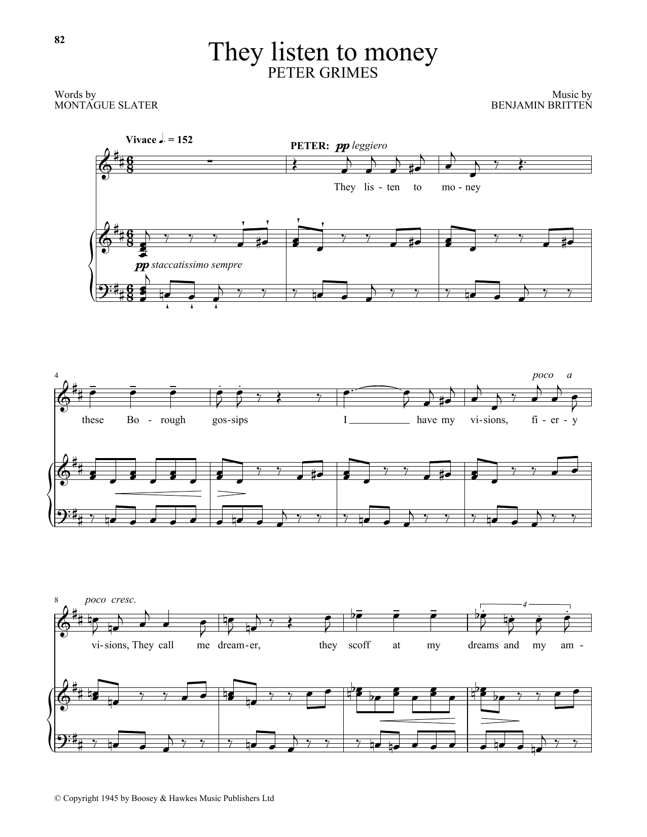 Benjamin Britten They listen to money (from Peter Grimes) Sheet Music