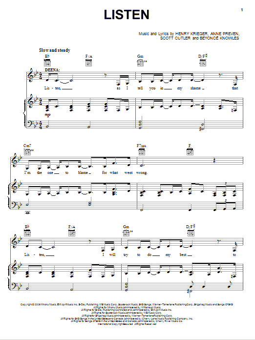 Beyonce Listen (Broadway Revival Version) Sheet Music