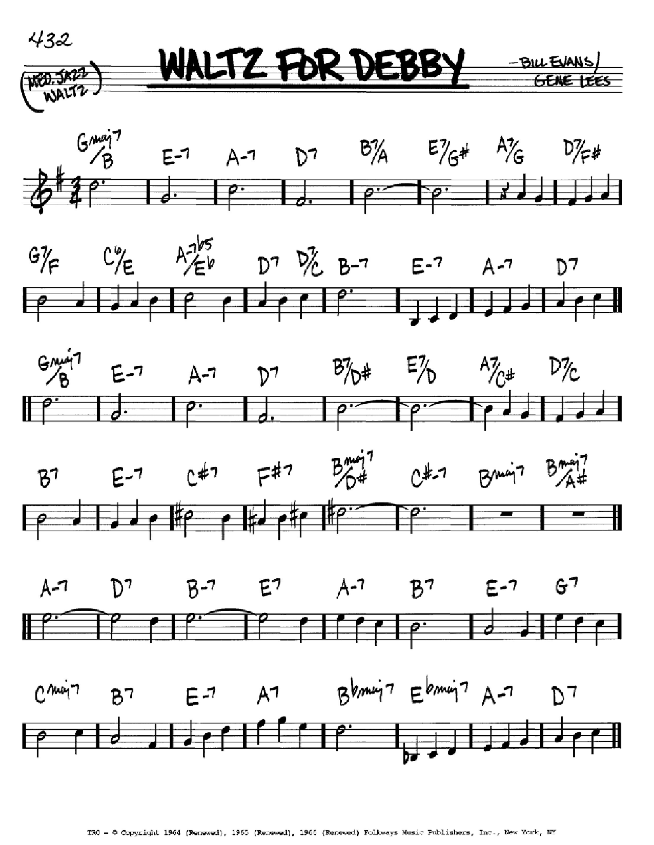 Bill Evans Waltz For Debby Sheet Music