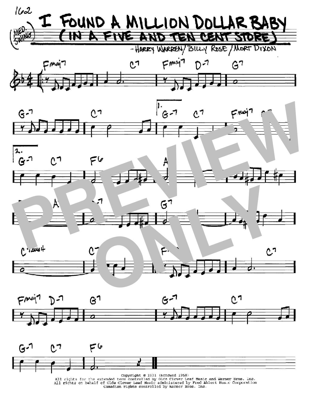 Billy Rose I Found A Million Dollar Baby (In A Five And Ten Cent Store) Sheet Music