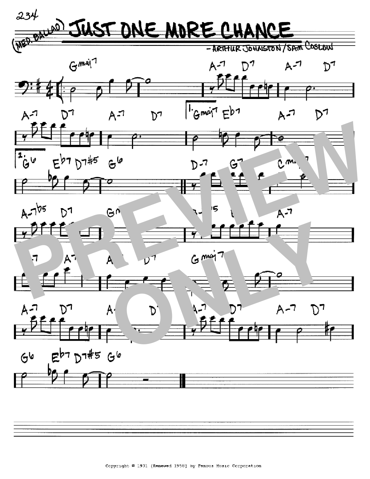 Bing Crosby Just One More Chance Sheet Music