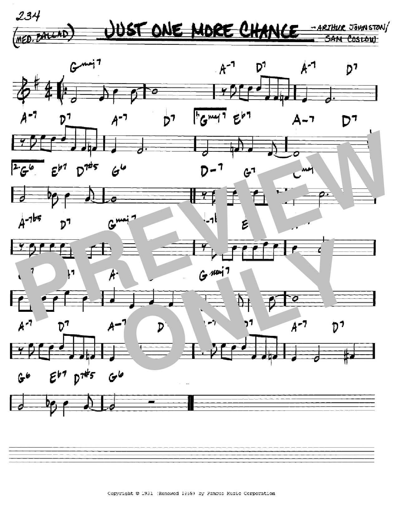 Bing Crosby Just One More Chance Sheet Music