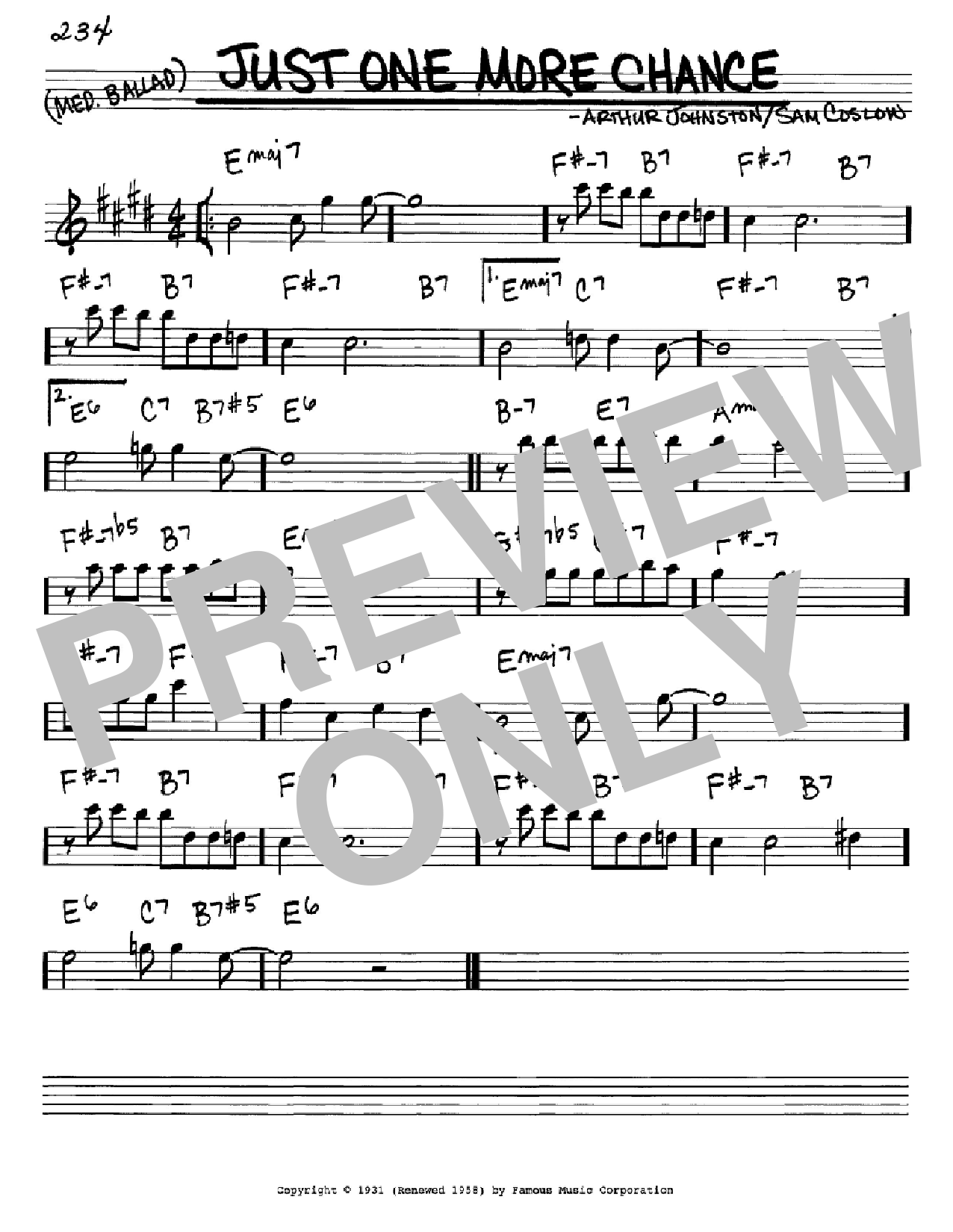 Bing Crosby Just One More Chance Sheet Music