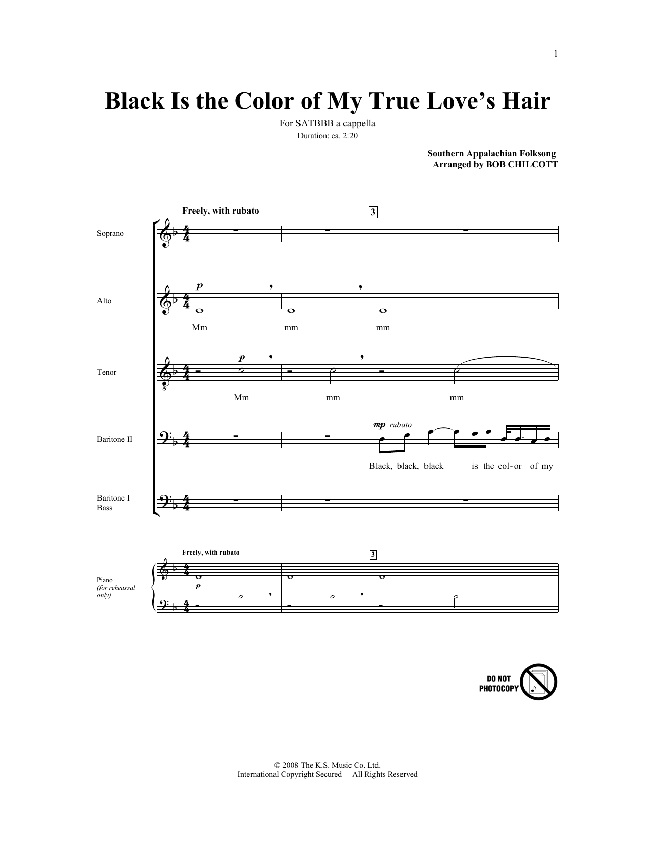 Bob Chilcott Black Is The Color Of My True Love's Hair Sheet Music