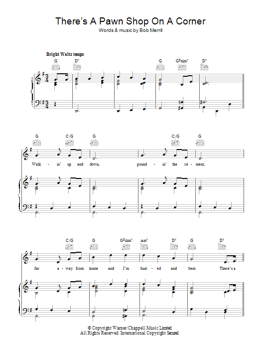 Bob Merrill There's A Pawn Shop On A Corner (In Pittsburgh Pennsylvania) Sheet Music