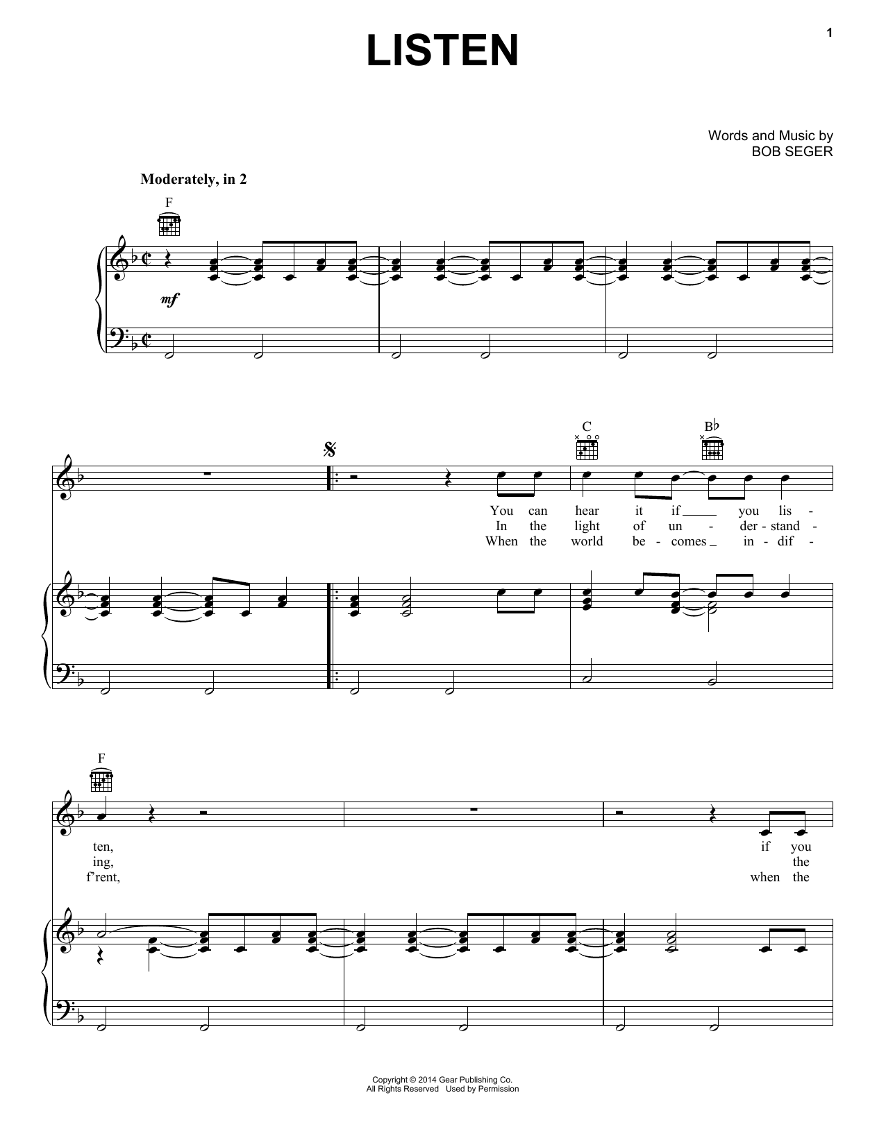 Bob Seger Listen Sheet Music