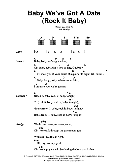 Bob Marley Baby We've Got A Date (Rock It Baby) Sheet Music