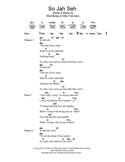 Bob Marley & The Wailers So Jah Seh Sheet Music