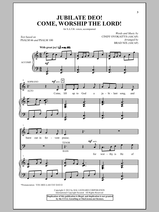 Brad Nix Jubilate Deo! Come Worship The Lord! Sheet Music