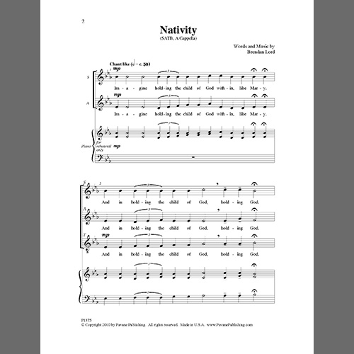 Easily Download Brendan Lord Printable PDF piano music notes, guitar tabs for SATB Choir. Transpose or transcribe this score in no time - Learn how to play song progression.